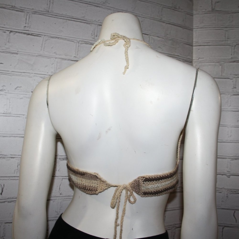 🌞🧶 Handmade Crochet Festival Crop · M/L · Tan & Cream - Picture 4 of 5